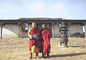 Det Lama and Batsaish in front of the Tsogchen temple at Shankh Khiid
